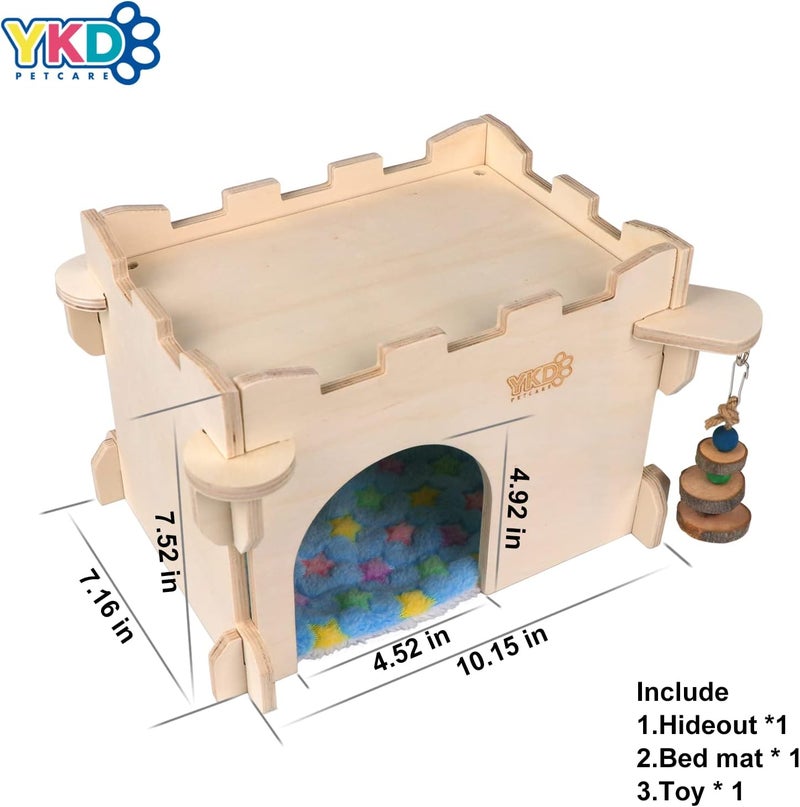YKD Castle Chinchilla House, Small Animal Hideout for Chinchilla, Guinea Pig, Hedgehog, or Rat, Ventilated Wooden Guinea Pig Hut Habitat with Multiple Doors (Medium) - Image 5